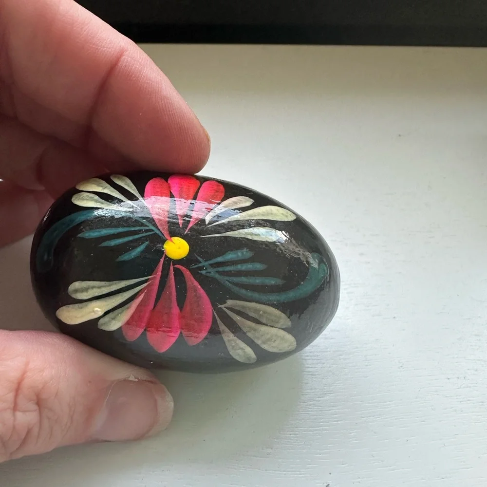 Hand-Painted Ukrainian Pysanky Floral Decorative Wooden Egg